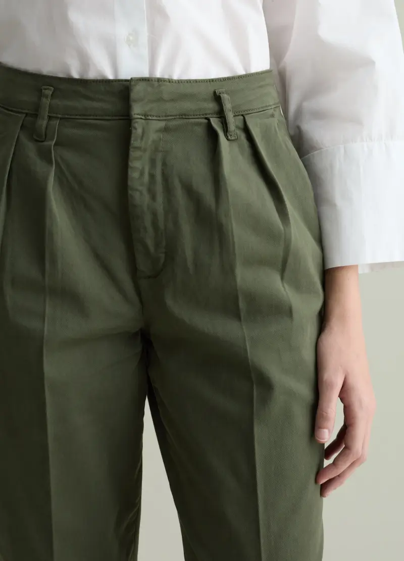 Pantaloni Chino In Cotone Stretch, Donna, Verde miniatura 3