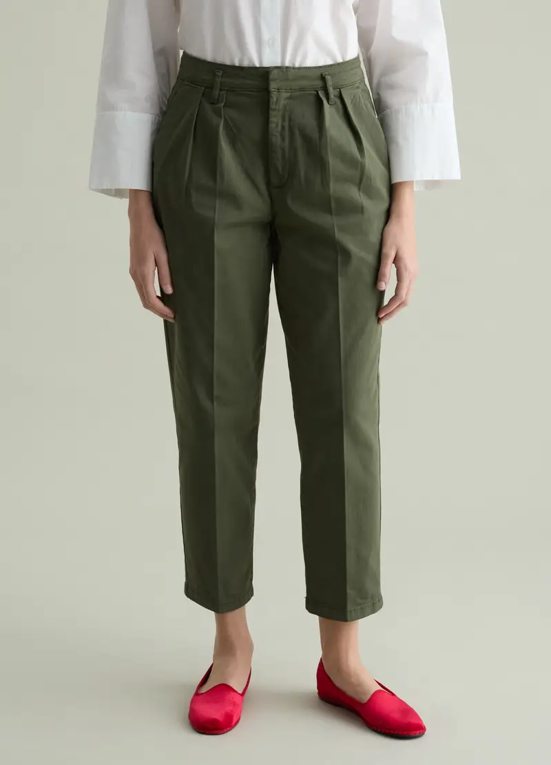 Pantaloni Chino In Cotone Stretch, Donna, Verde miniatura 2