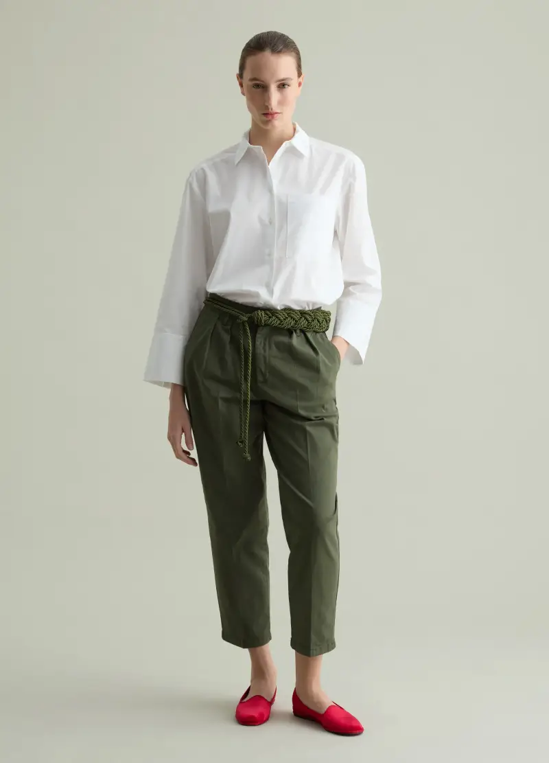 Pantaloni Chino In Cotone Stretch, Donna, Verde