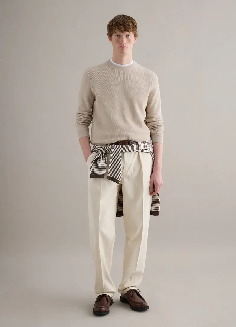 Pantaloni Chino In Puro Cotone Beige Regular Fit, Uomo, Bianco