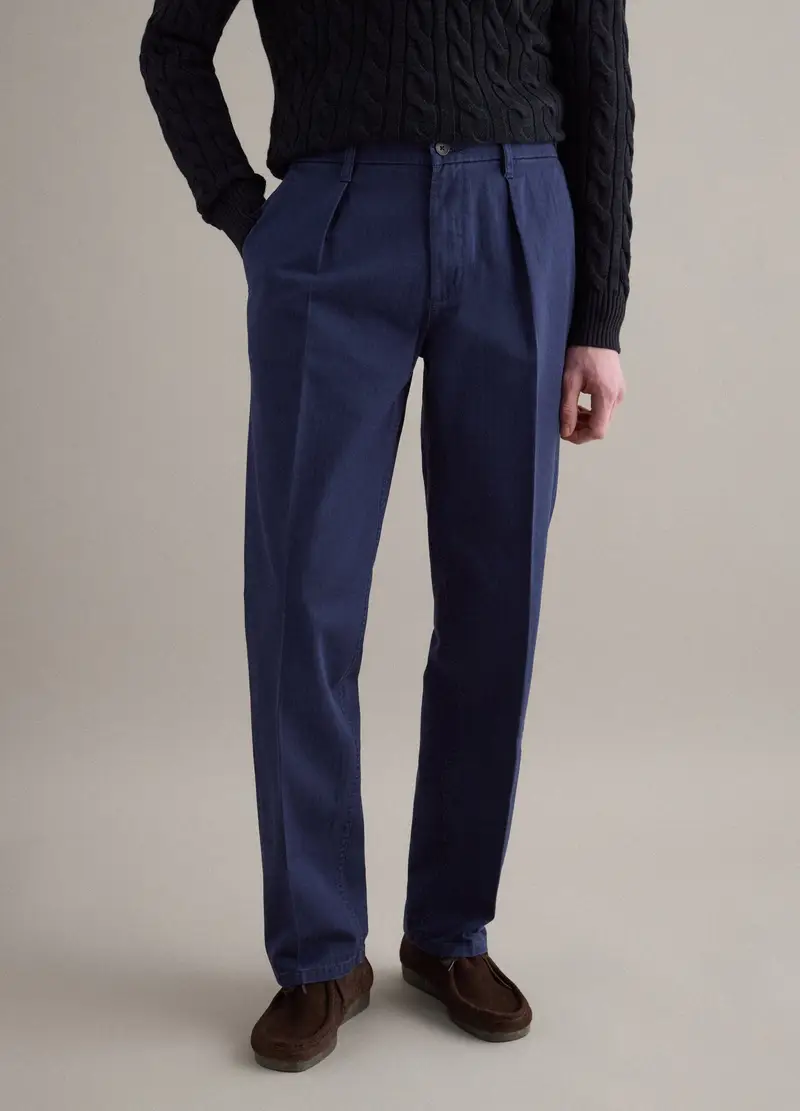 Pantaloni Chino In Puro Cotone Blu Regular Fit, Uomo, Blu miniatura 2