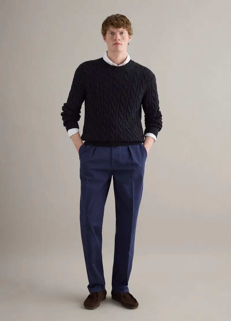 Pantaloni Chino In Puro Cotone Blu Regular Fit, Uomo, Blu