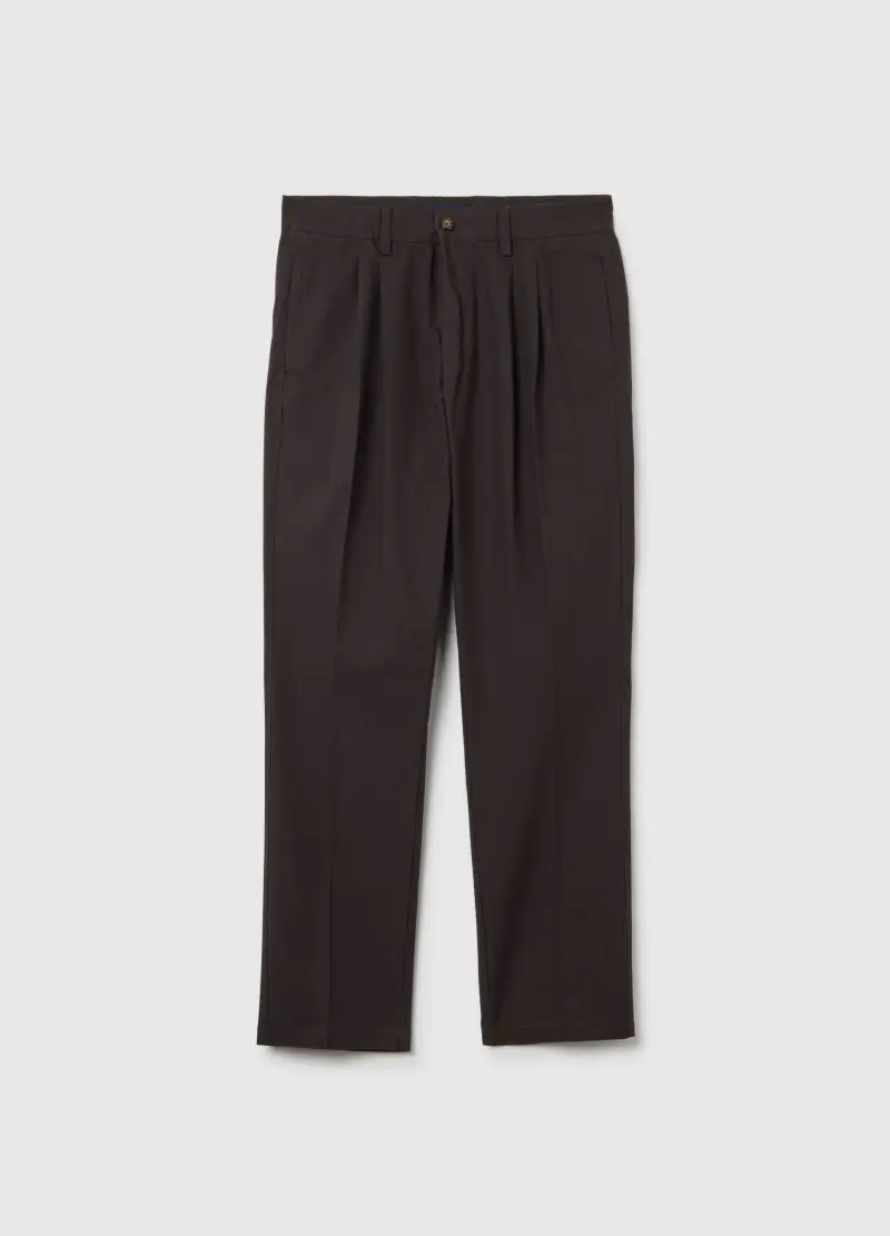 Pantaloni Chino In Puro Cotone Twill Marroni Regular Fit, Uomo, Marrone