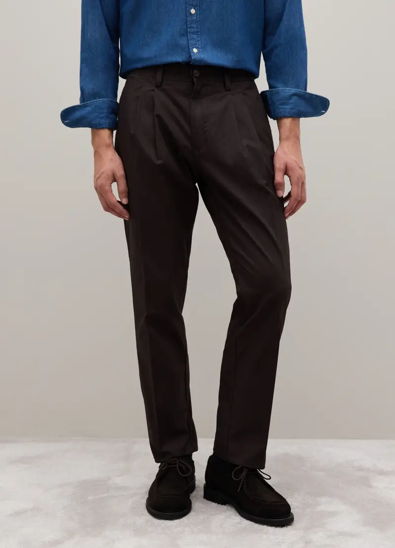 Pantaloni Chino In Puro Cotone Twill Marroni Regular Fit, Uomo, Marrone miniatura 2