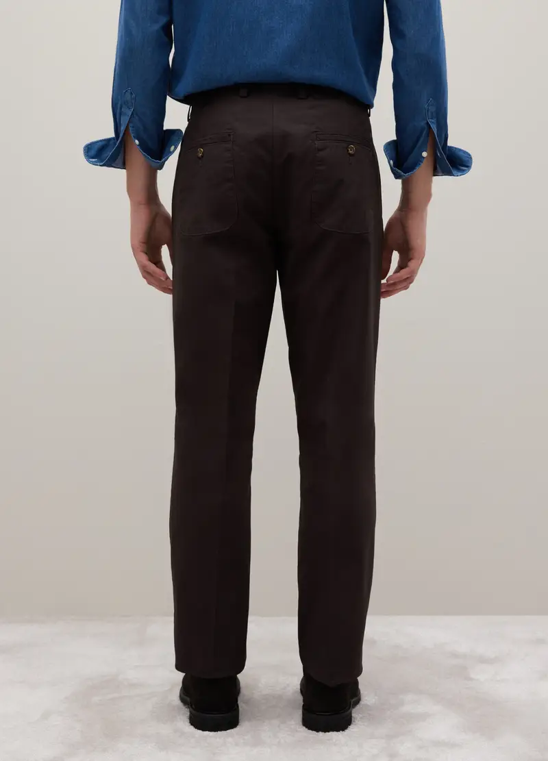 Pantaloni Chino In Puro Cotone Twill Marroni Regular Fit, Uomo, Marrone miniatura 3