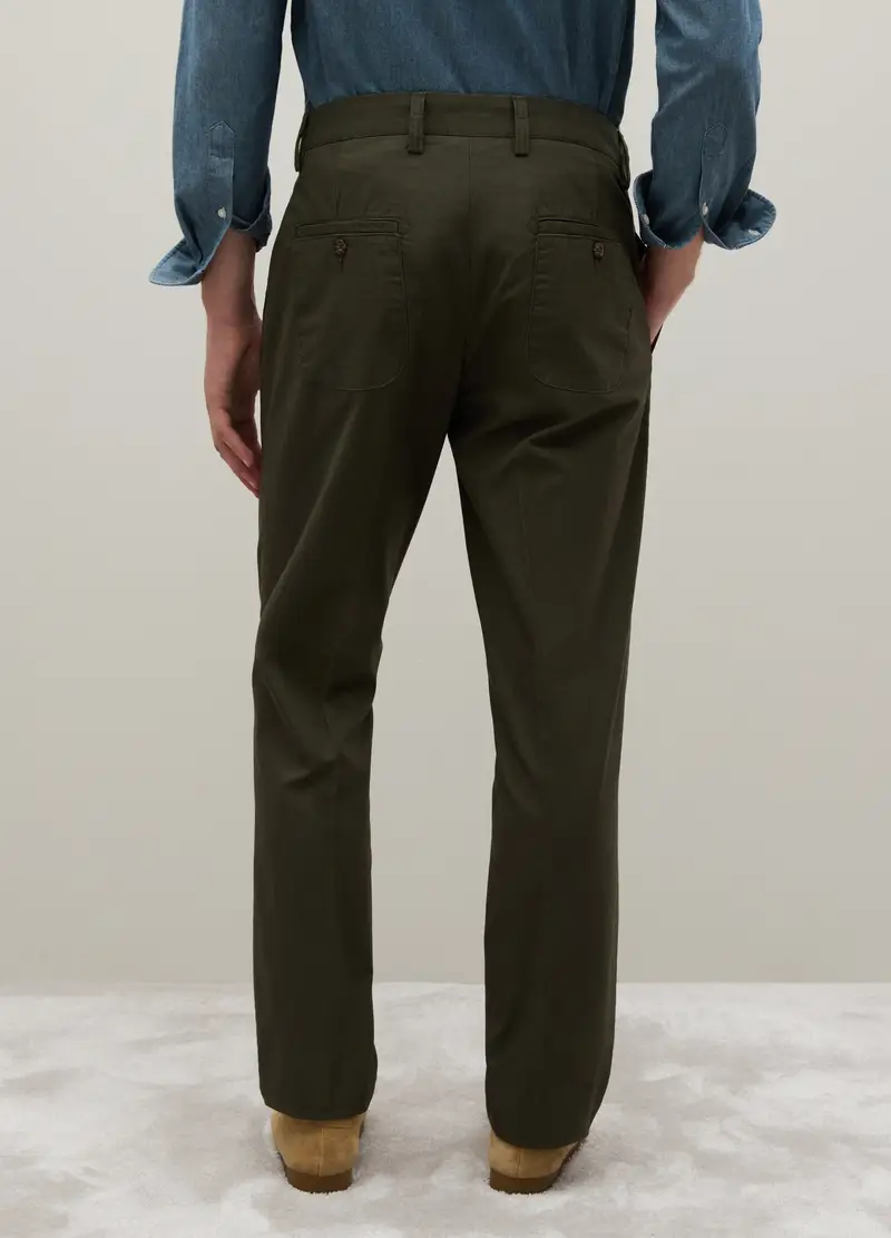 Pantaloni Chino In Puro Cotone Twill Verdi Regular Fit, Uomo, Verde miniatura 3