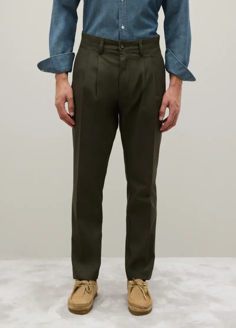 Pantaloni Chino In Puro Cotone Twill Verdi Regular Fit, Uomo, Verde miniatura 2