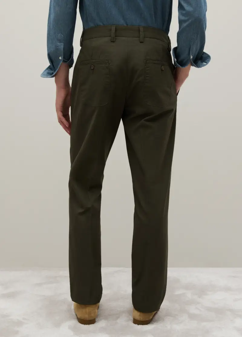 Pantaloni Chino In Puro Cotone Twill Verdi Regular Fit, Uomo, Verde miniatura 3