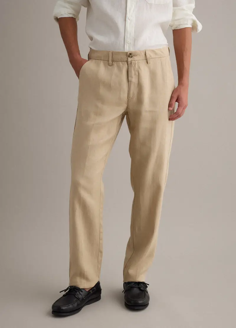 Pantaloni Chino In Puro Lino Beige Regular Fit, Uomo, Beige miniatura 2