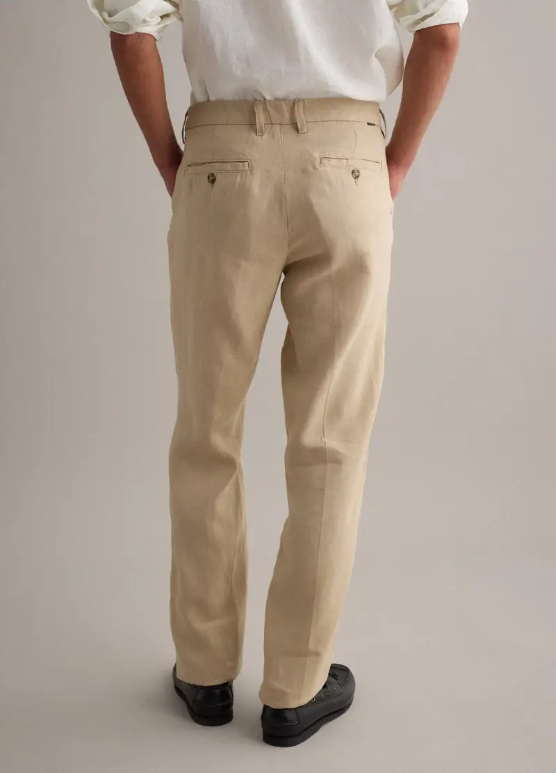 Pantaloni Chino In Puro Lino Beige Regular Fit, Uomo, Beige miniatura 3