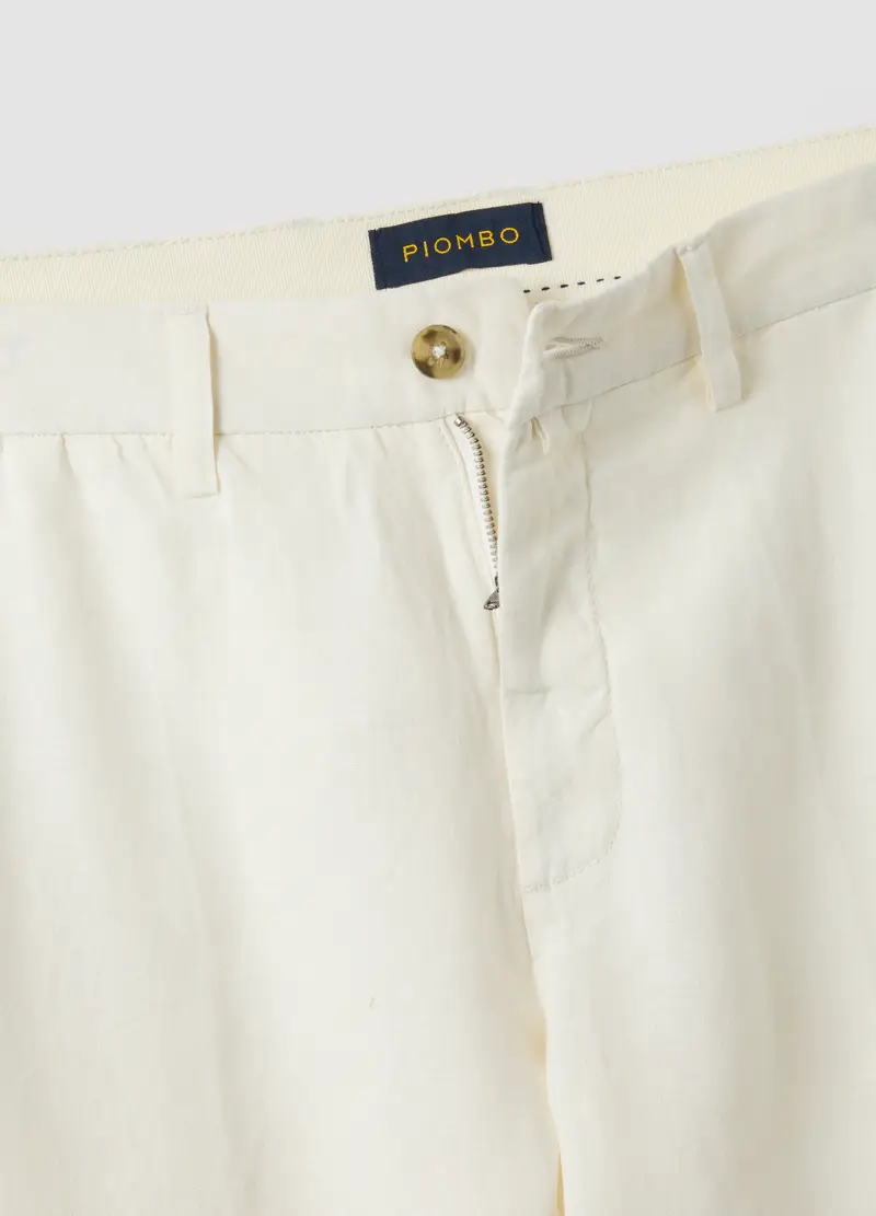 Pantaloni Chino In Puro Lino Bianchi Regular Fit, Uomo, Bianco miniatura 2