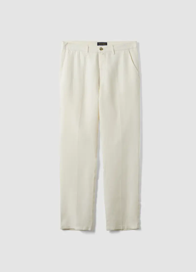 Pantaloni Chino In Puro Lino Bianchi Regular Fit, Uomo, Bianco