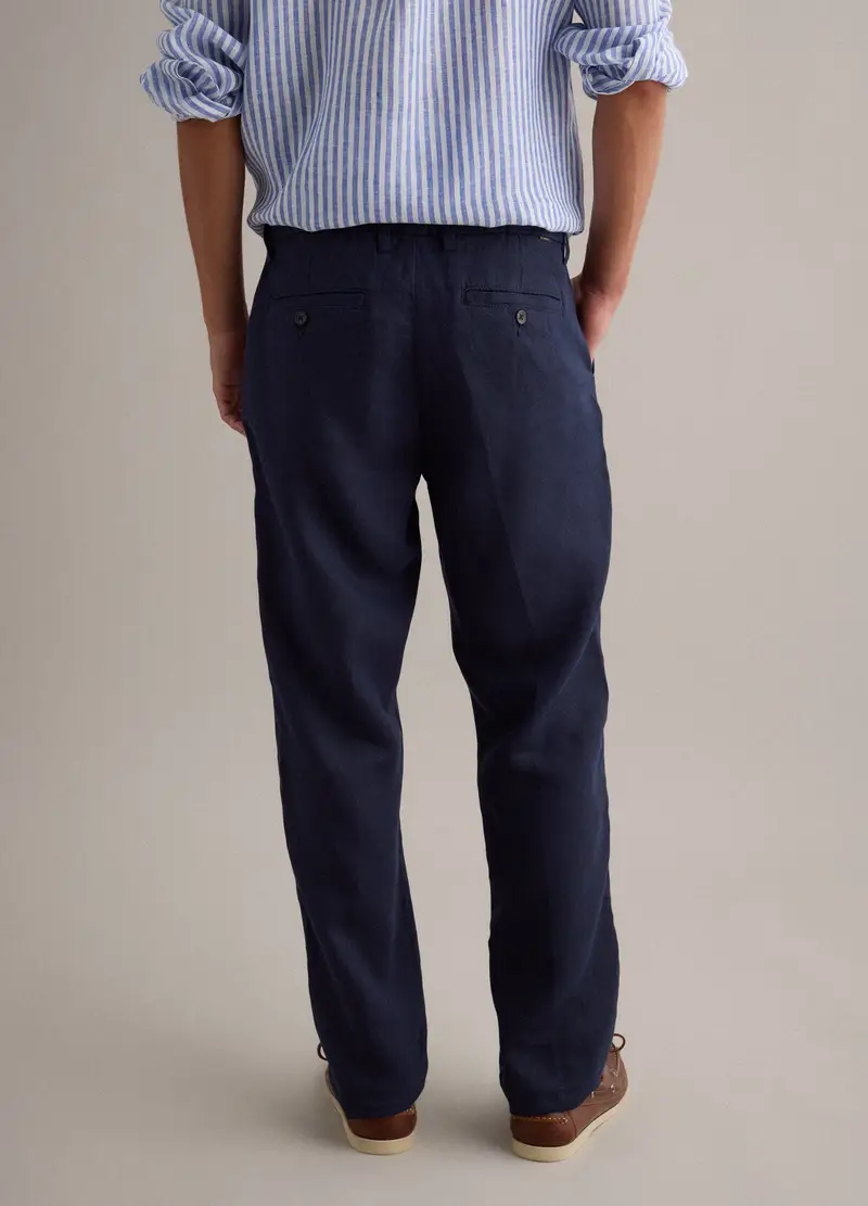 Pantaloni Chino In Puro Lino Blu Regular Fit, Uomo, Blu miniatura 3