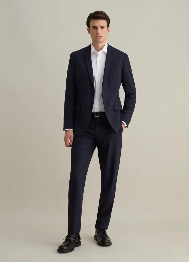 Pantaloni Chino In Viscosa Stretch, Uomo, Blu miniatura 3