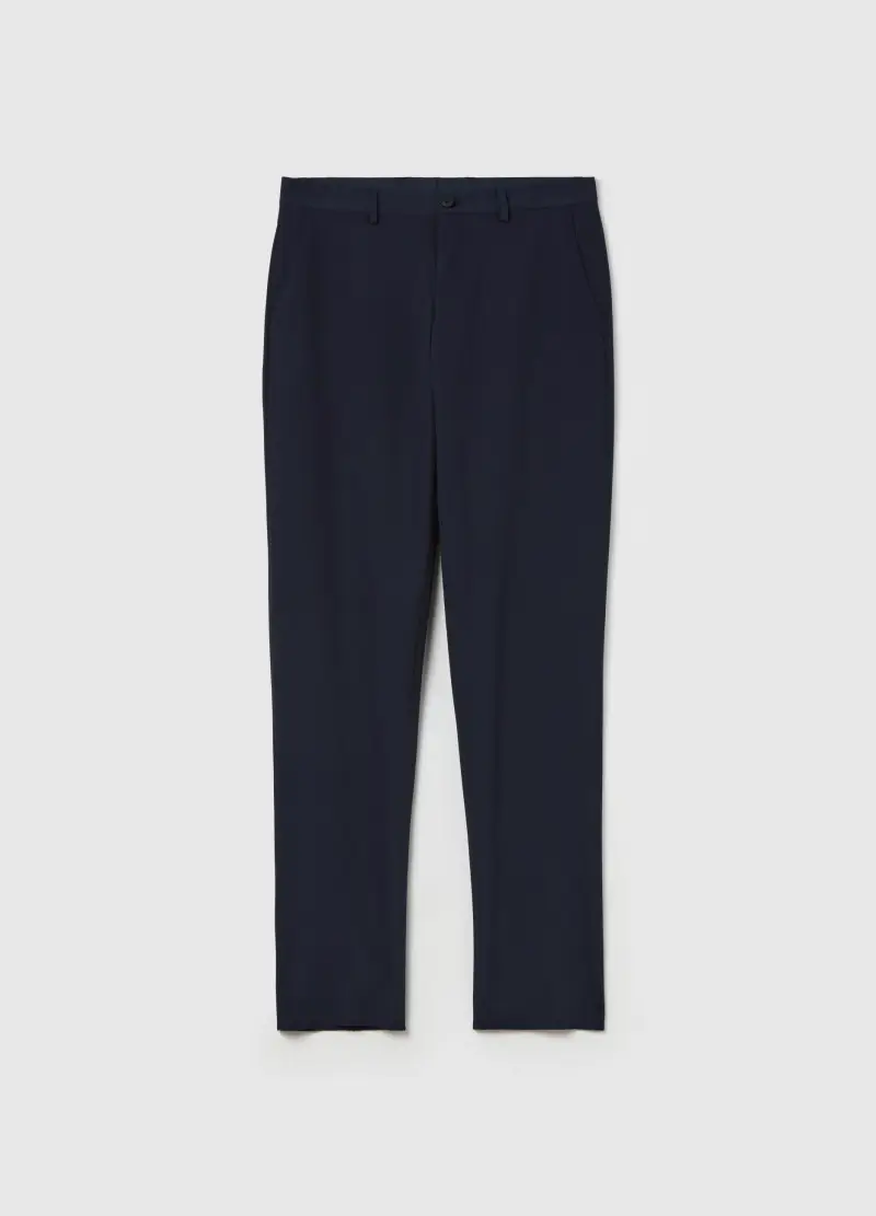 Pantaloni Chino In Viscosa Stretch, Uomo, Blu