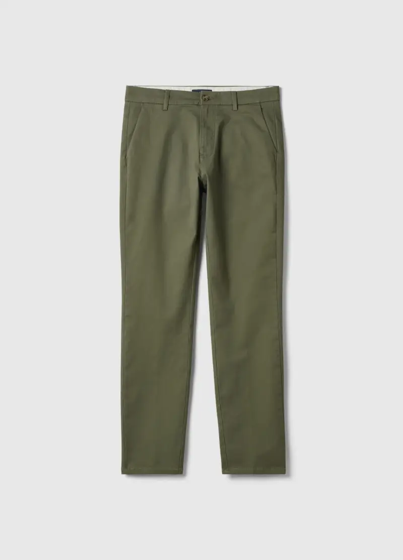 Pantaloni Chino Verde In Cotone Elasticizzato Slim Fit, Uomo, Verde