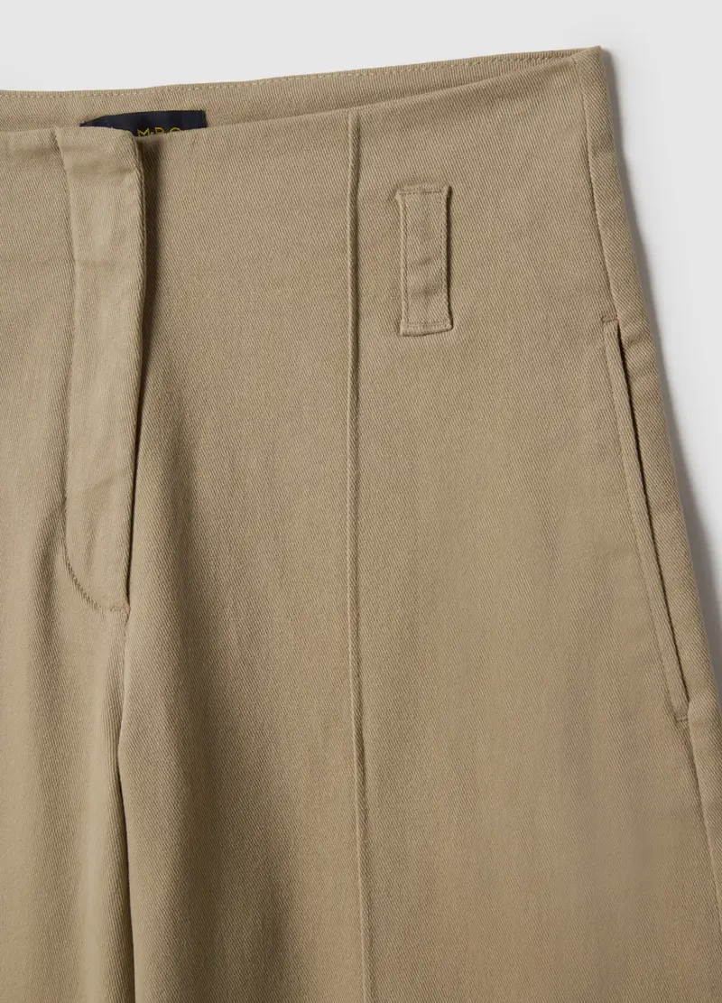 Pantaloni Dritti Beige In Twill E Cotone Elasticizzato, Donna, Beige miniatura 2