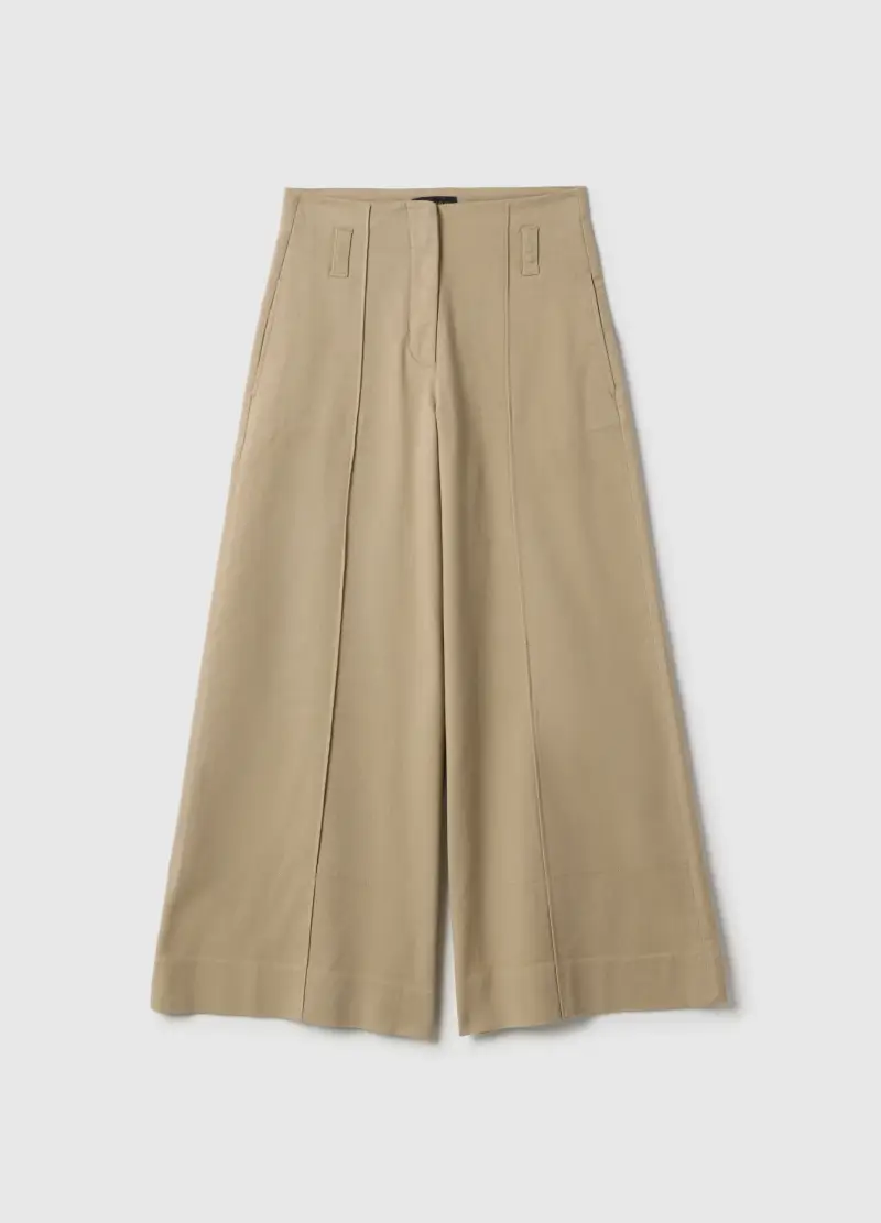 Pantaloni Dritti Beige In Twill E Cotone Elasticizzato, Donna, Beige