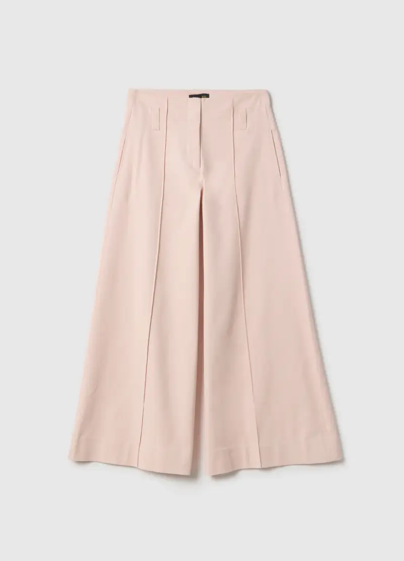 Pantaloni Dritti Rosa In Twill E Cotone Elasticizzato, Donna, Rosa