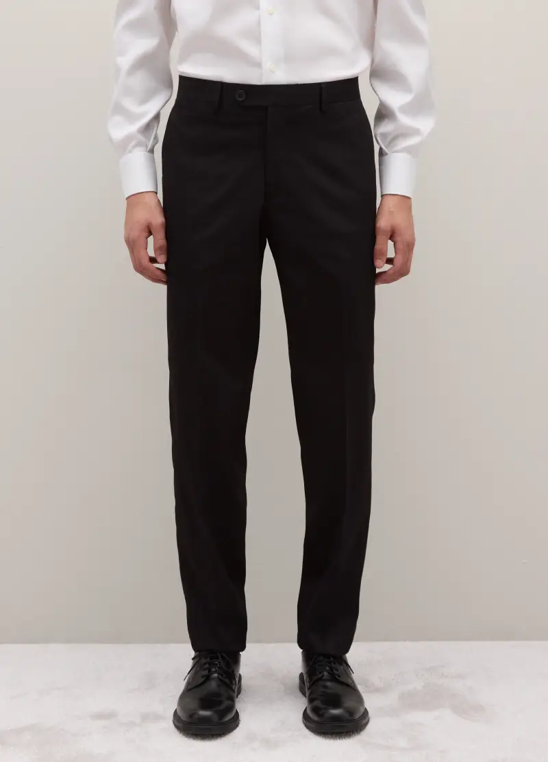 Pantaloni Eleganti Neri In Misto Viscosa Regular Fit, Uomo, Nero miniatura 2