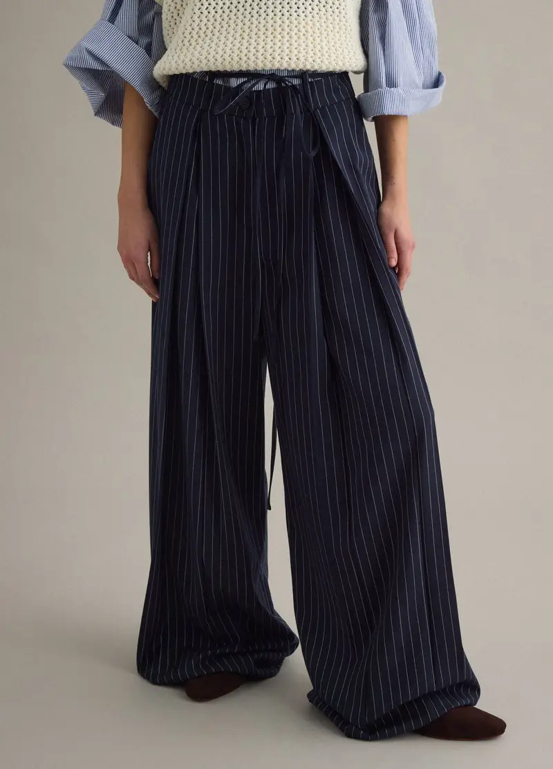 Pantaloni Flare In Misto Viscosa A Righe Multicolor, Donna, Multicolor miniatura 2