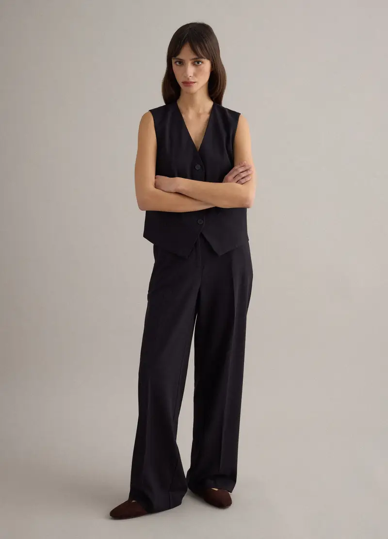 Pantaloni Flare In Misto Viscosa Neri, Donna, Nero