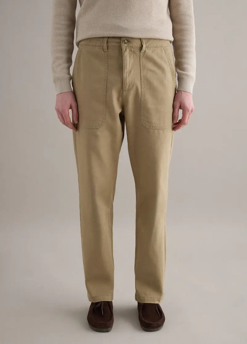 Pantaloni In Cotone E Lino Beige Regular Fit, Uomo, Beige miniatura 2