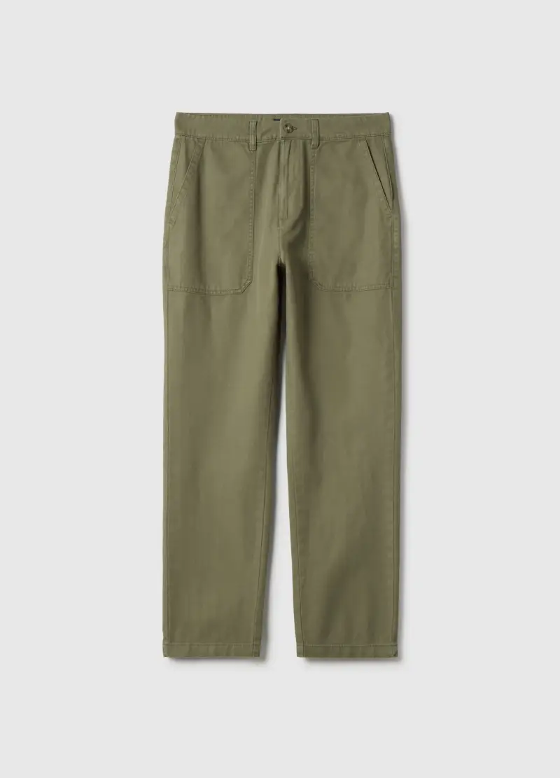Pantaloni In Cotone E Lino Verdi Regular Fit, Uomo, Verde
