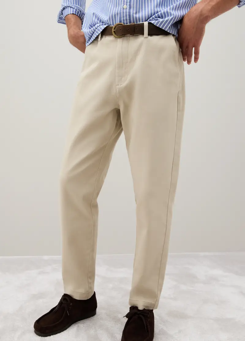 Pantaloni In Cotone Elasticizzato Beige Carrot Fit, Uomo, Beige miniatura 3