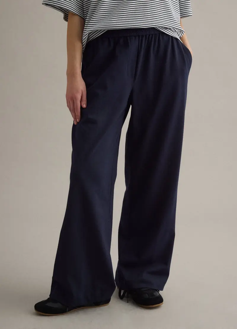 Pantaloni In Cotone Elasticizzato Blu Regular Fit, Donna, Blu miniatura 2