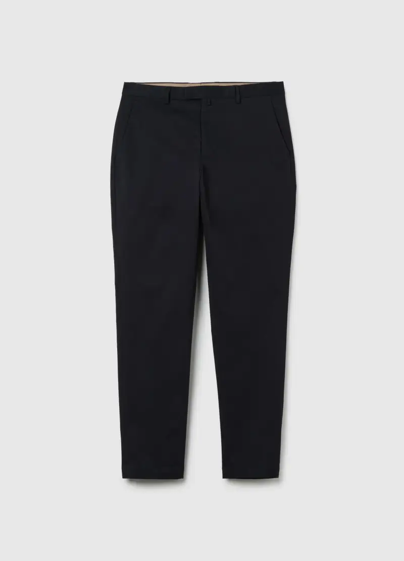 Pantaloni In Cotone Elasticizzato Blu Regular Fit, Uomo, Blu