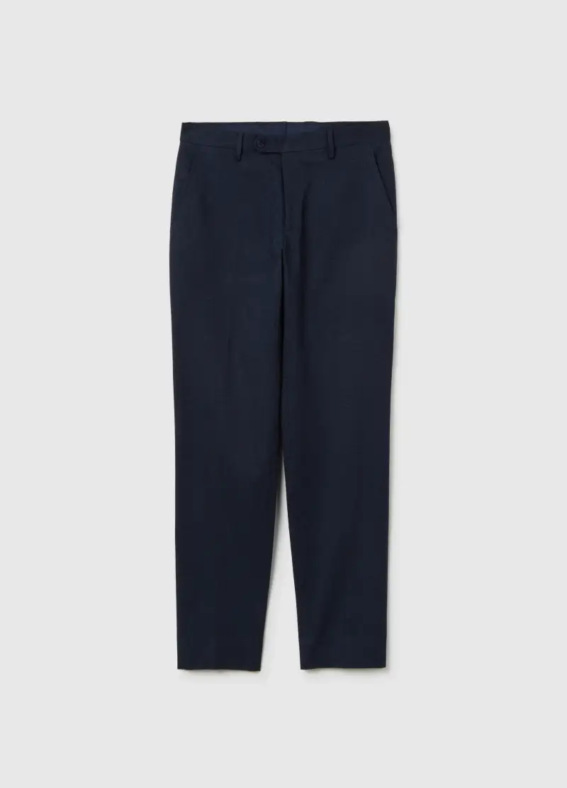 Pantaloni In Cotone Elasticizzato Blu Slim Fit, Uomo, Blu