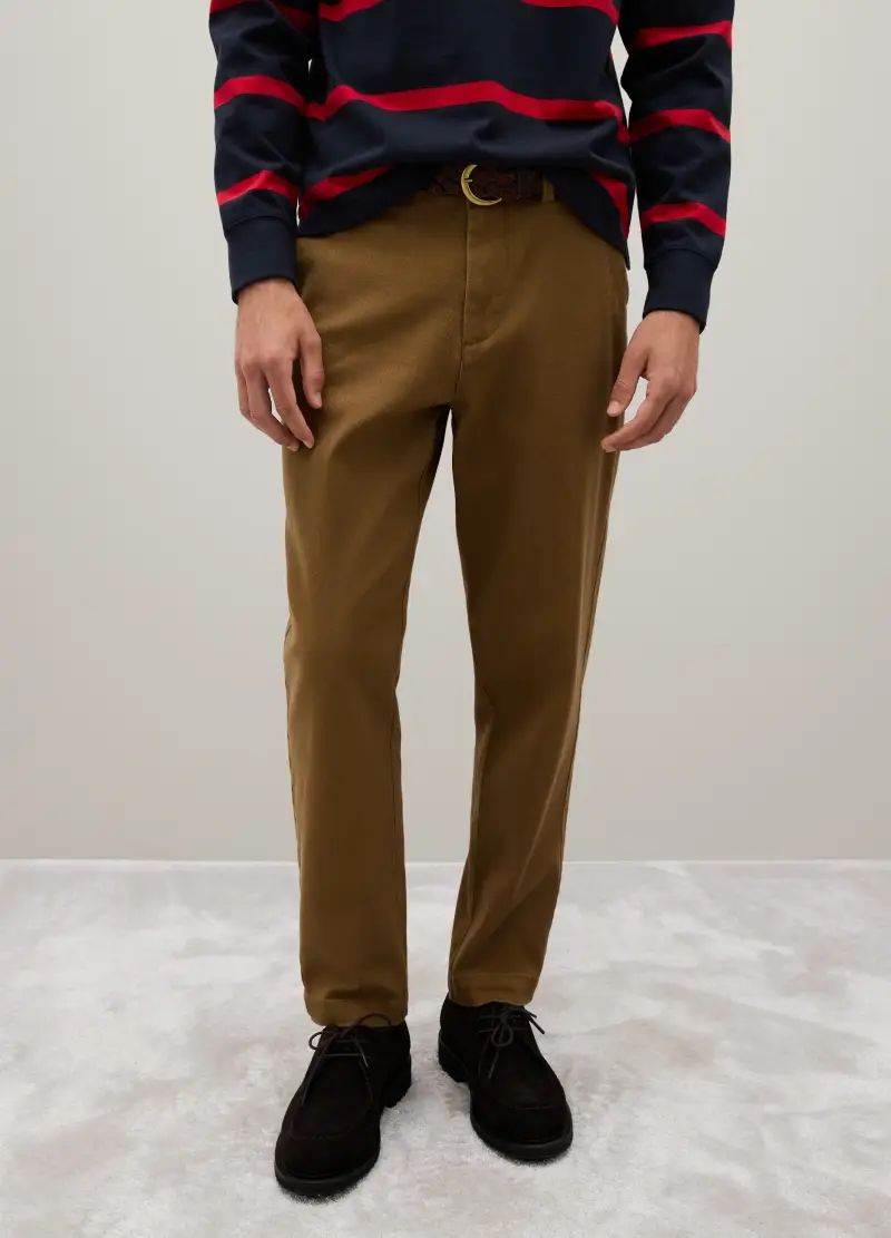 Pantaloni In Cotone Elasticizzato Marrone Carrot Fit, Uomo, Marrone miniatura 2