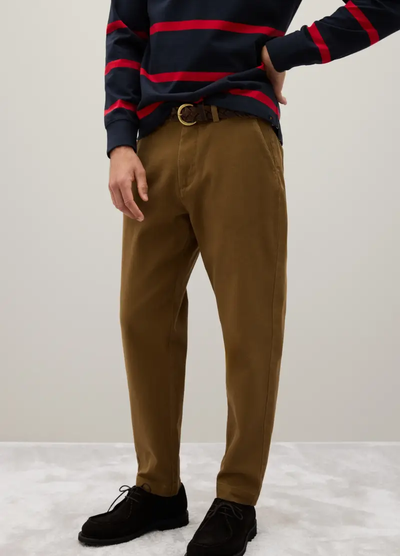 Pantaloni In Cotone Elasticizzato Marrone Carrot Fit, Uomo, Marrone miniatura 3