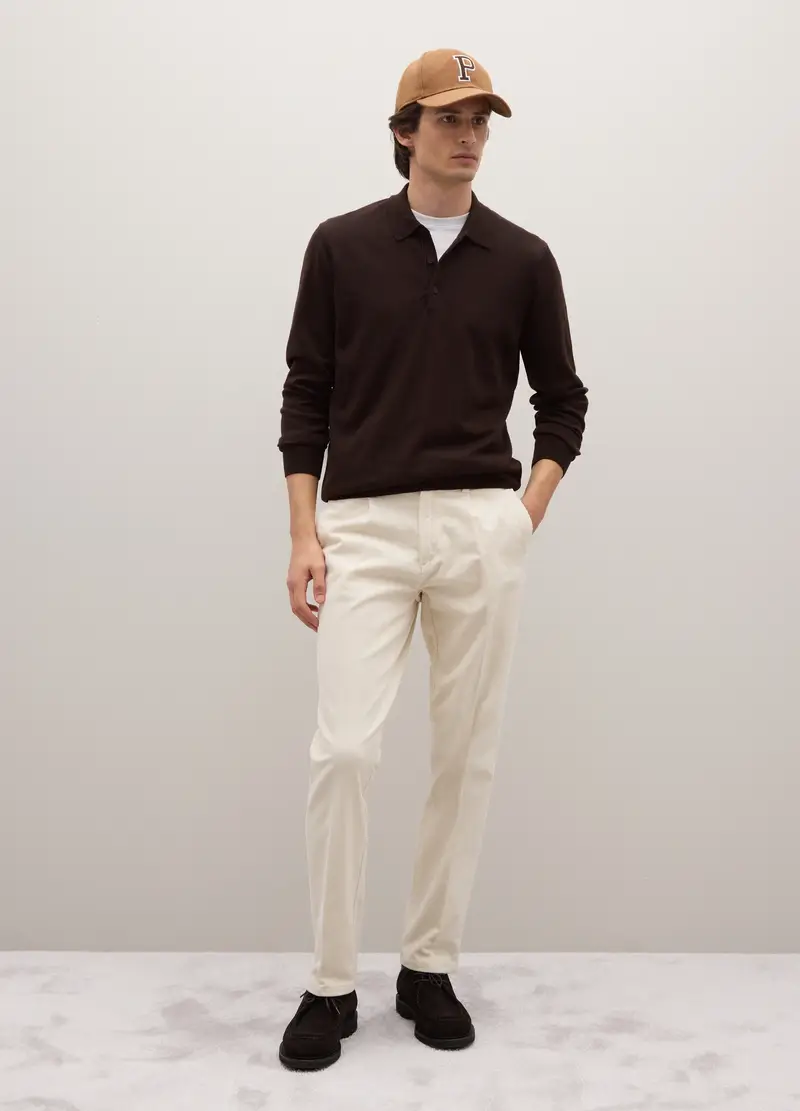 Pantaloni In Misto Cotone Beige Regular Fit, Uomo, Beige