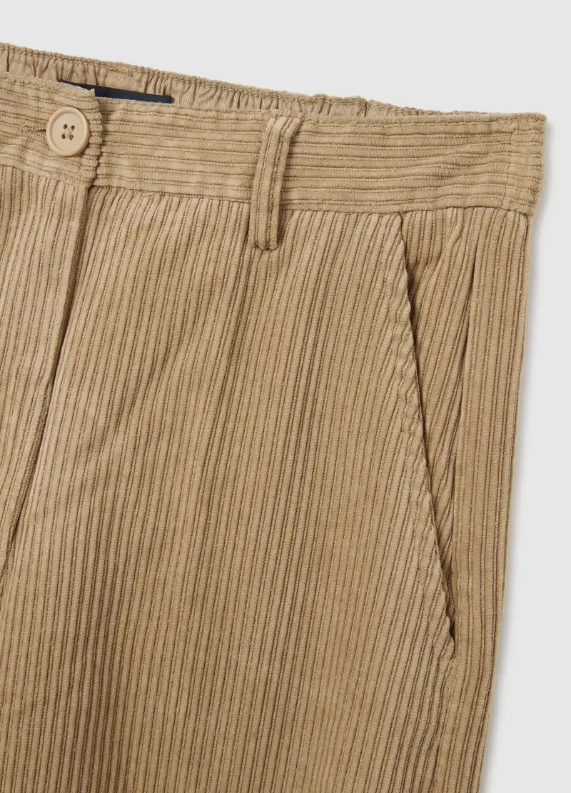 Pantaloni In Tessuto Elasticizzato Beige Regular Fit A Coste, Donna, Beige miniatura 2