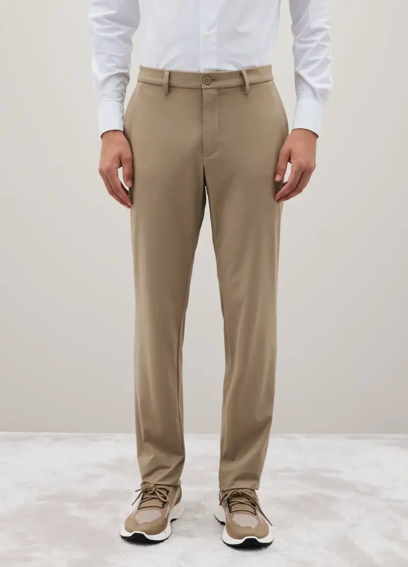 Pantaloni In Tessuto Elasticizzato Beige Slim Fit, Uomo, Beige miniatura 2