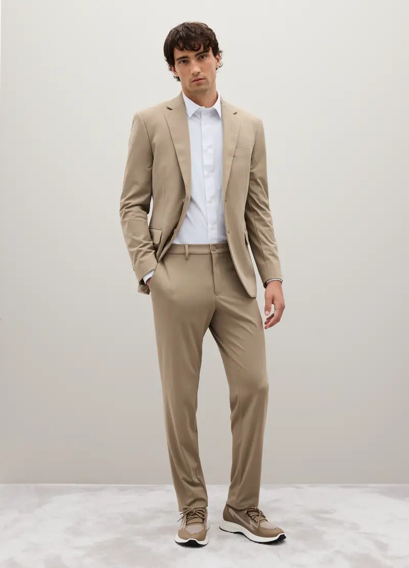 Pantaloni In Tessuto Elasticizzato Beige Slim Fit, Uomo, Beige