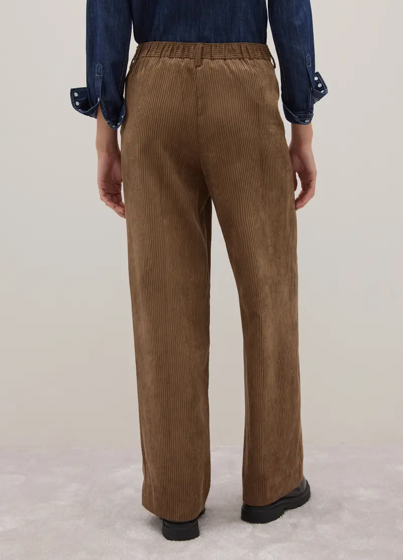 Pantaloni In Tessuto Elasticizzato Marroni Regular Fit A Coste, Donna, Marrone miniatura 3