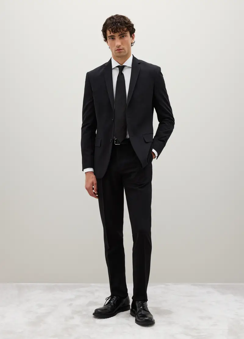 PIOMBO, Pantaloni In Tessuto Elasticizzato Neri Slim Fit, Uomo, Nero, Taglia: 46