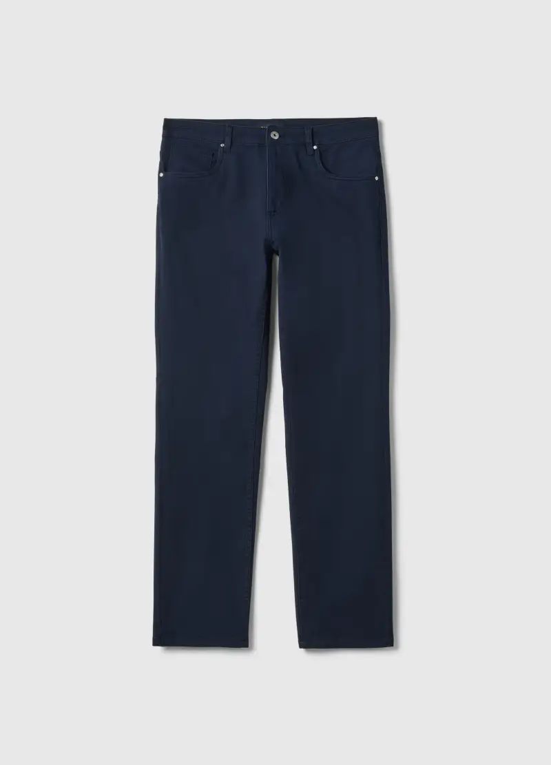 Pantaloni In Twill Elasticizzato Blu Regular Fit, Uomo, Blu