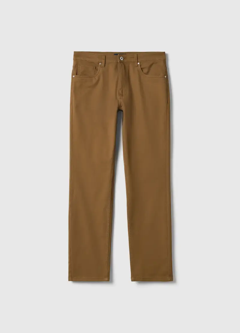Pantaloni In Twill Elasticizzato Marroni Regular Fit, Uomo, Marrone