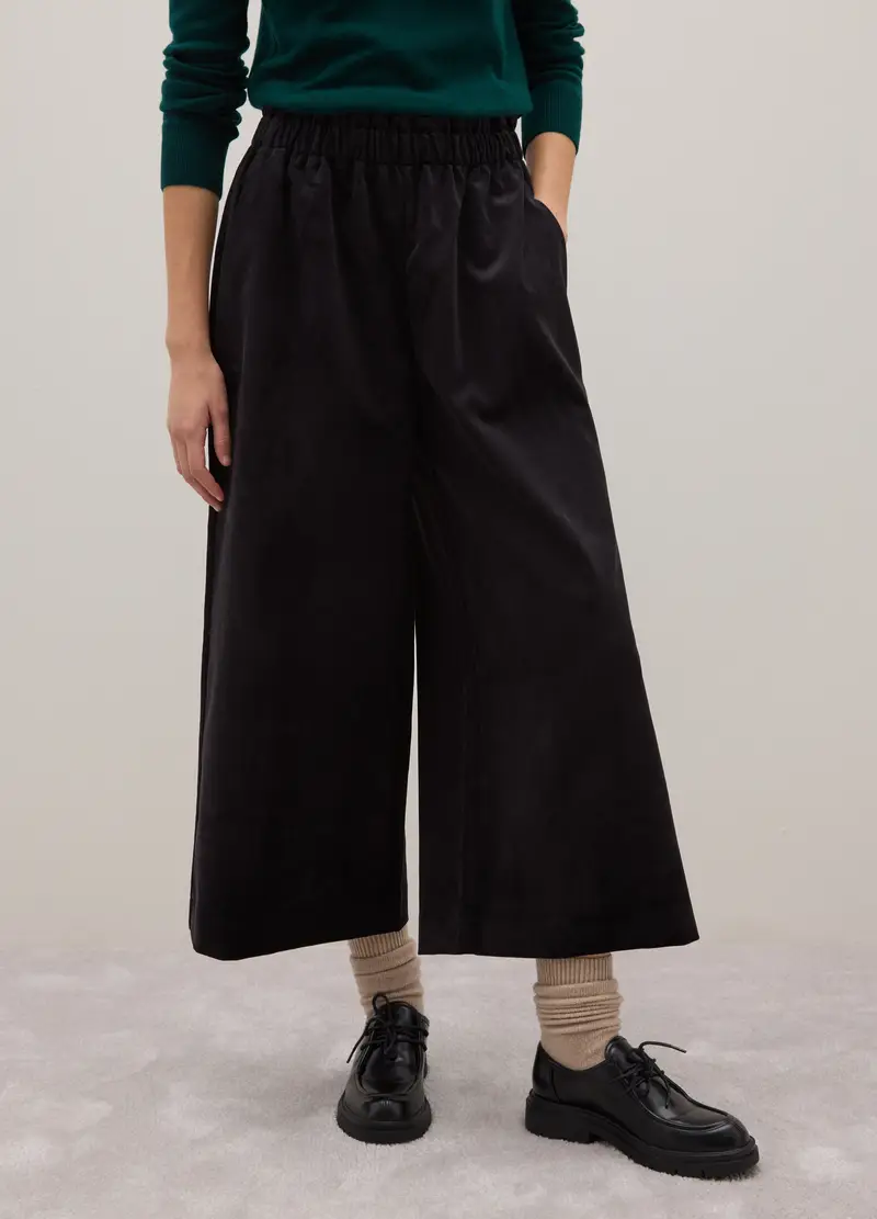 Pantaloni In Velluto Nero Regular Fit, Donna, Nero miniatura 2