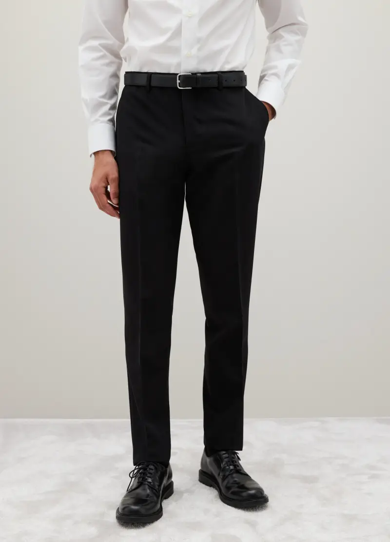 Pantaloni Neri In Misto Viscosa Slim Fit, Uomo, Nero miniatura 2