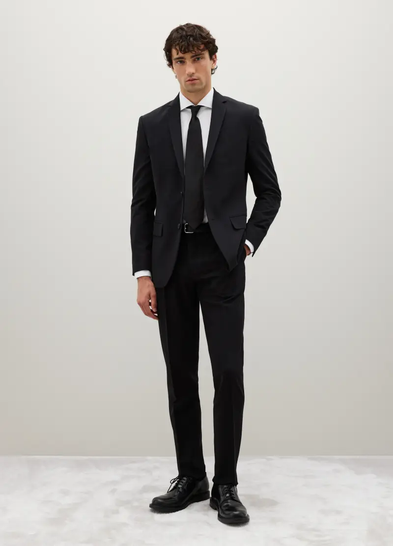 Pantaloni Neri In Misto Viscosa Slim Fit, Uomo, Nero