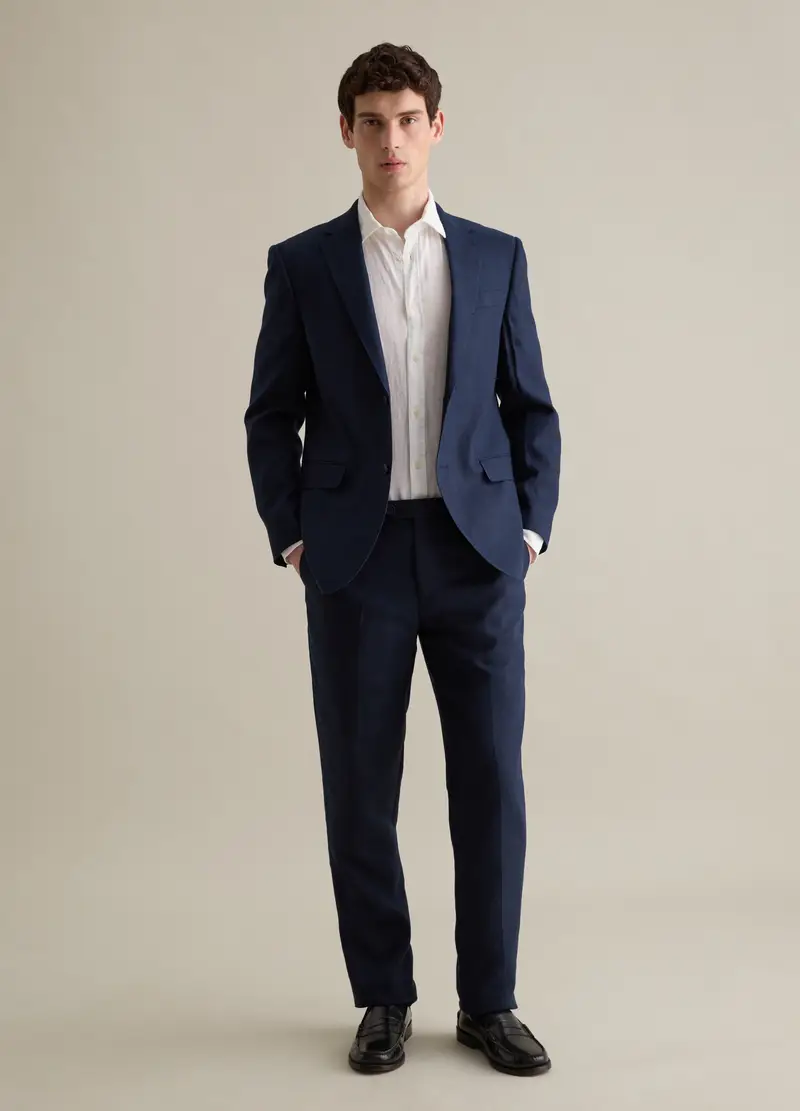 PIOMBO, Pantaloni Slim Fit In Lino, Uomo, Blu, Taglia: 48