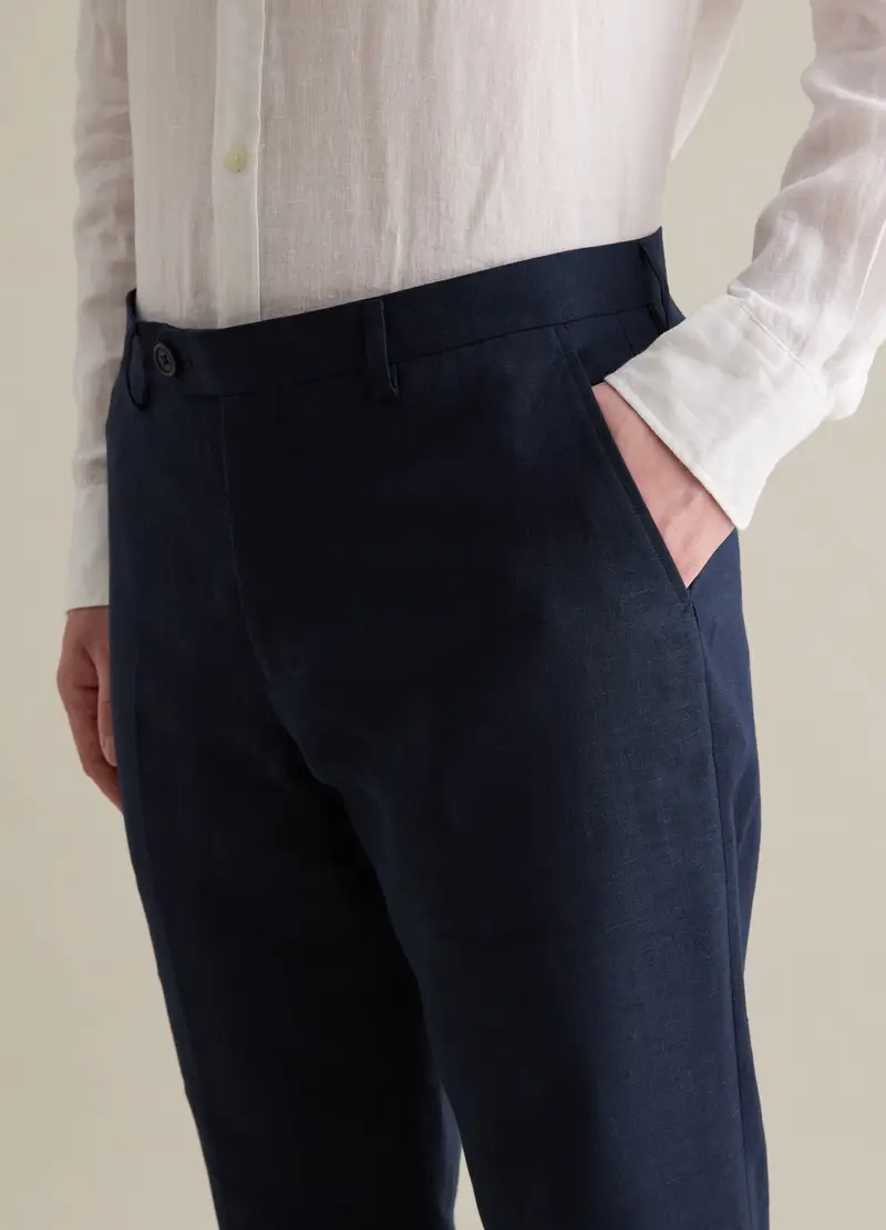 PIOMBO, Pantaloni Slim Fit In Lino, Uomo, Blu, Taglia: 48 miniatura 2