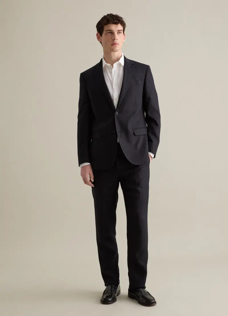 Pantaloni Slim Fit In Lino, Uomo, Nero