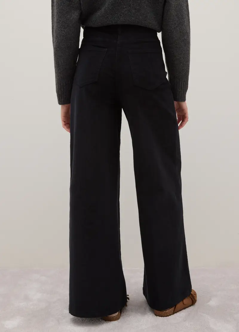 Pantaloni Wide Leg Neri In Cotone Elasticizzato Regular Fit, Donna, Nero miniatura 3