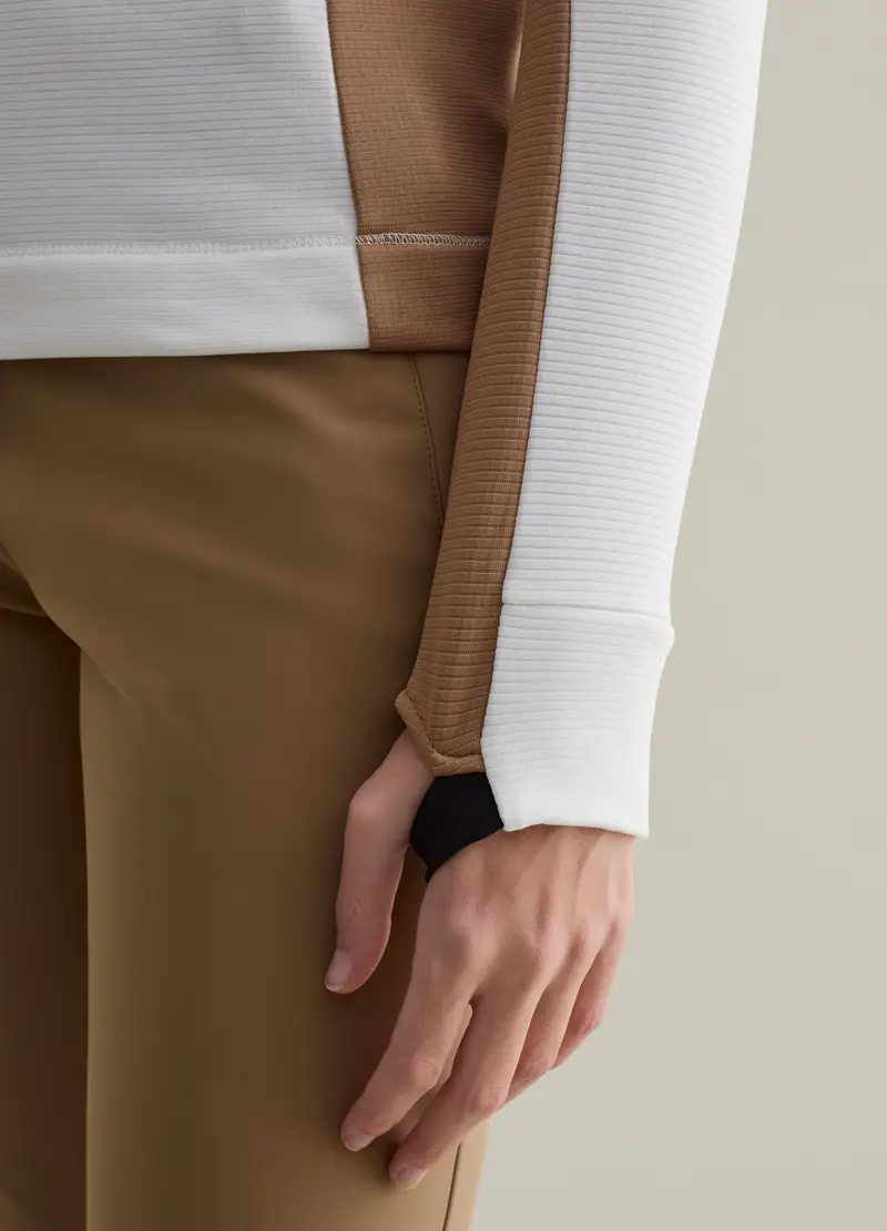 Pile Half-zip Con Trama Waffle, Donna, Bianco miniatura 3